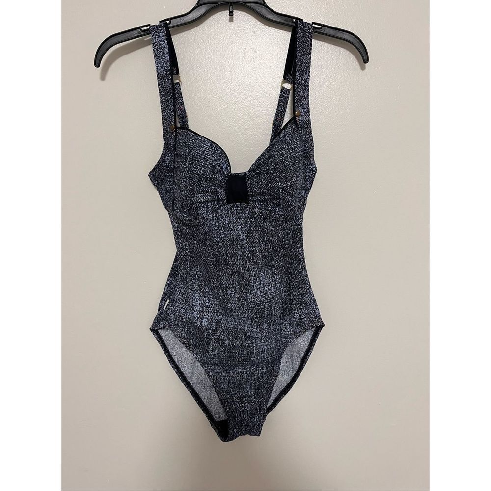 Captiva Jean Print Studded Swimsuit sz S EUC